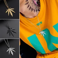 fashion gift rock vintage titanium steel retro maple leaf necklace choker hip hop leaf pendant
