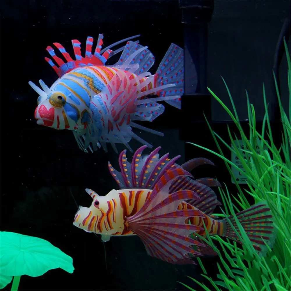 Artificial Luminous Lionfish Fish Tank Landscape Silicone Fake Fish Glow In Dark Aquarium Decoration images - 6