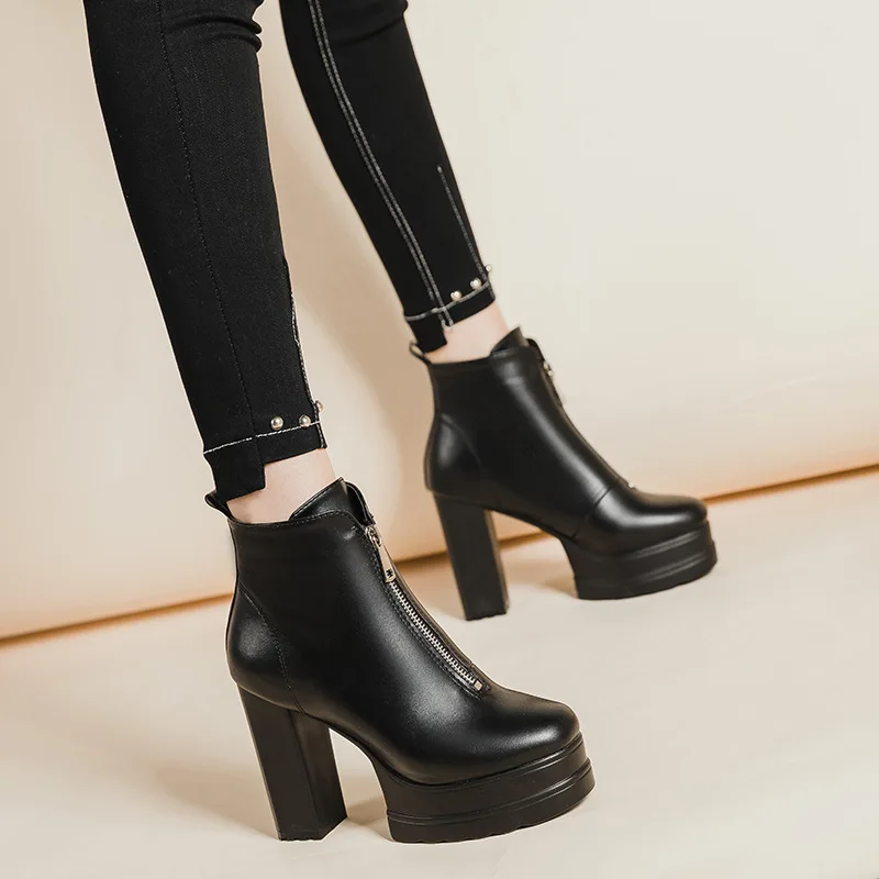 

Женские ботинки, Зимние красивые ботинки Martin в британском стиле с молнией спереди, на толстом каблуке, на толстой подошве, водонепроницаемые ботинки на платформе и высоком каблуке