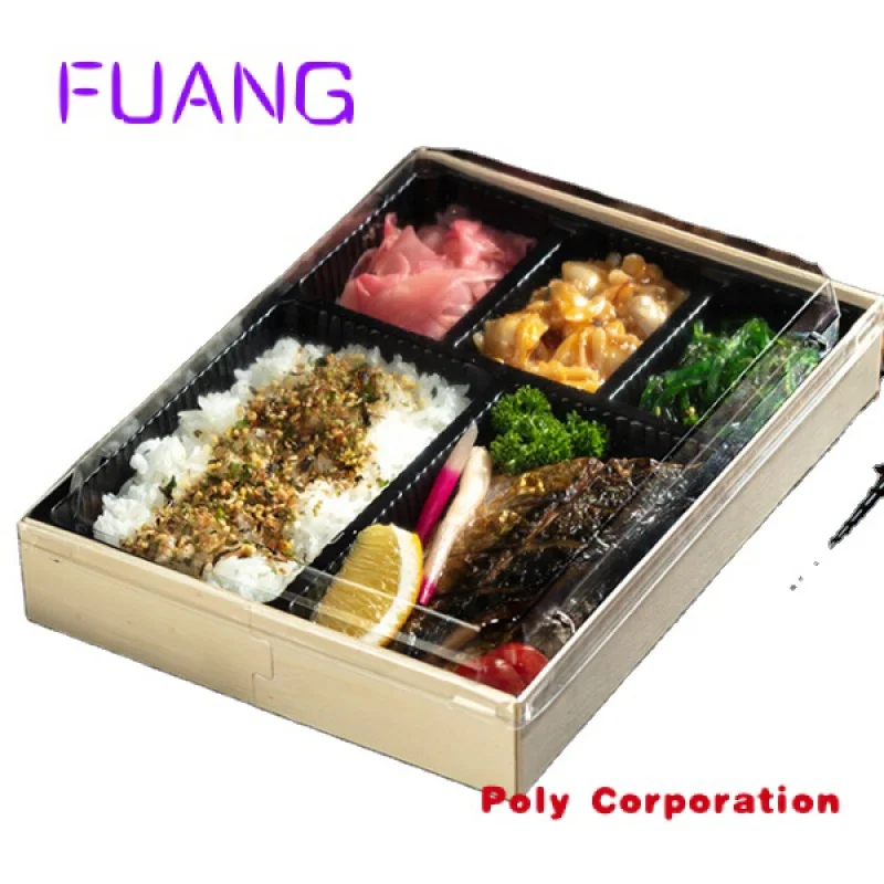 Custom Disposable Biodegradable Food Grade Wooden Sushi Bento Takeaway Packaging Japanese Sushi Takeout Box With Divider