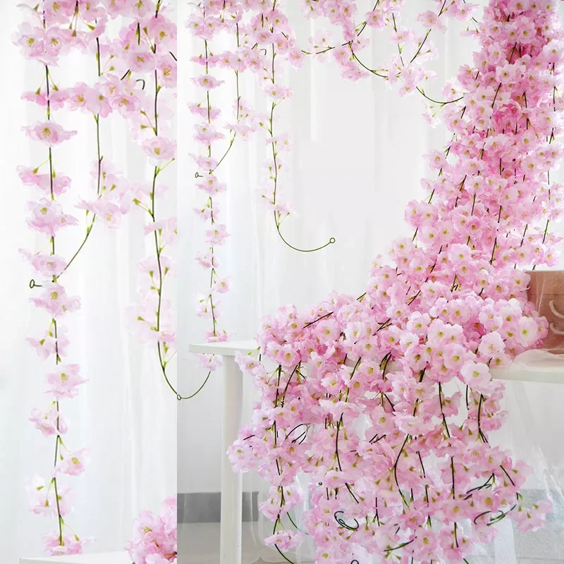 

2.3m Artificial Flowers Vine Silk Flowers Garland Fake Vines Hanging Cherry Blossom Flowers For Wedding Arch Home Garden Decor