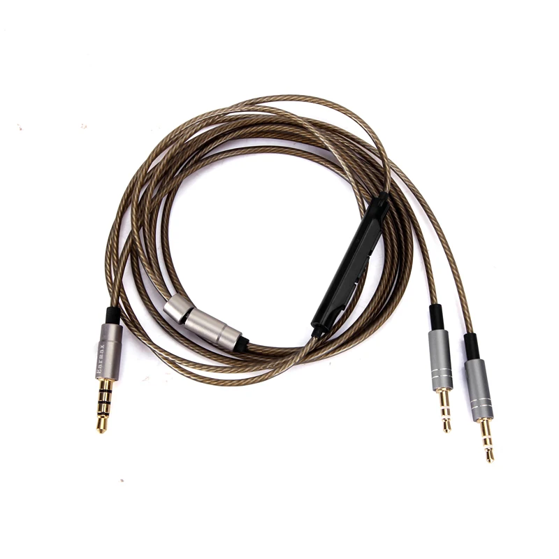 

Universal 120cm 1 male 3.5mm to 2 male 2.5mm Silver Audio Cable With Mic For headphones