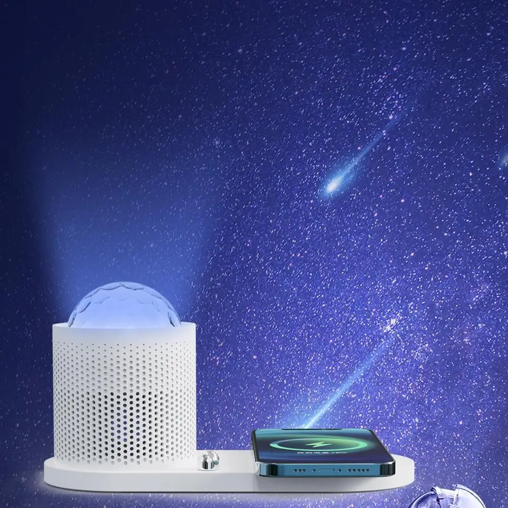 

3 в 1 проекционный звездный свет, ночник, беспроводная зарядная станция для мобильного телефона, регулируемая яркость, украшение домашней атмосферы