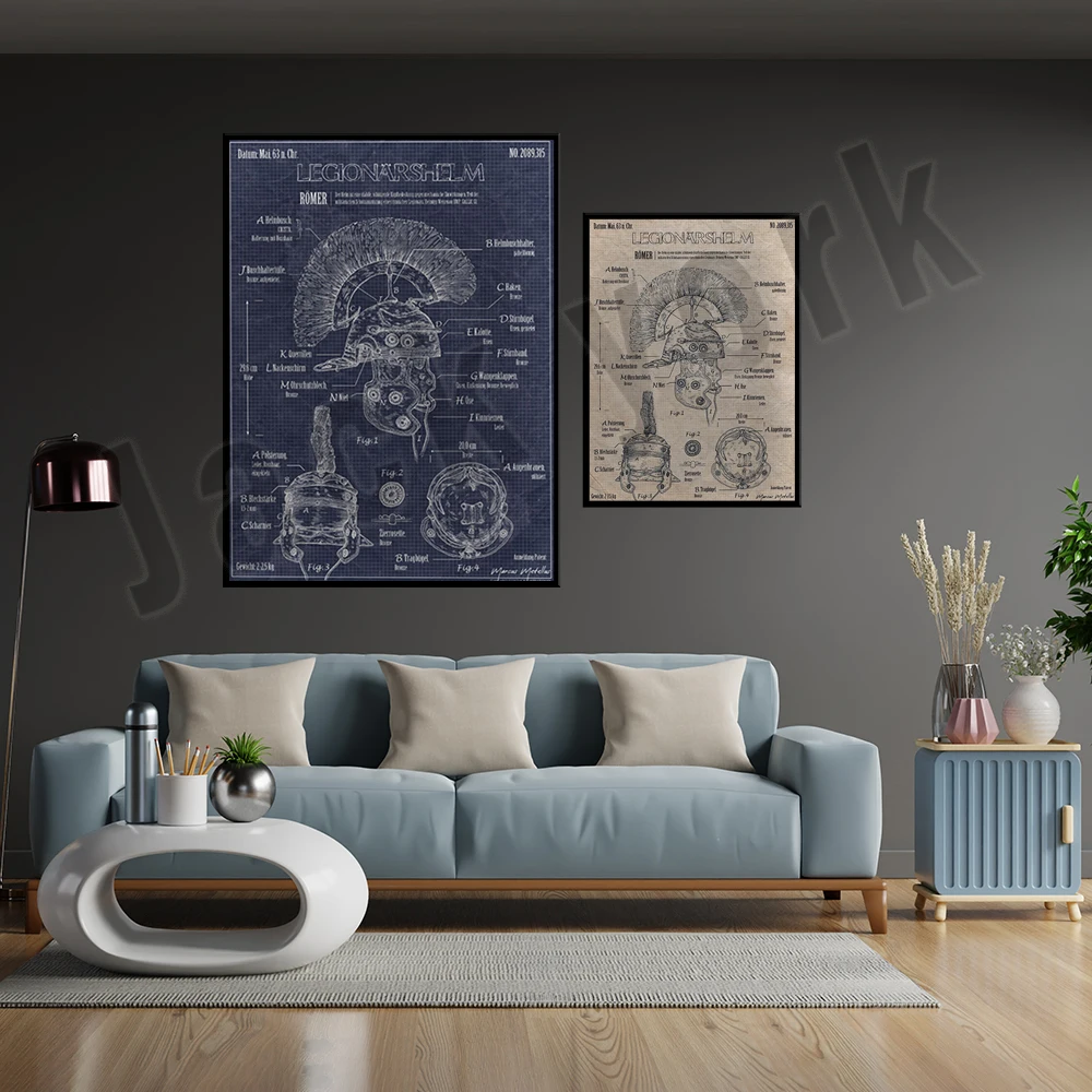 

Patent Printed Roman Helmet, Archaeology + Art, History + Science, Vintage Wall Decoration Illustration Decor Canvas Print Poste