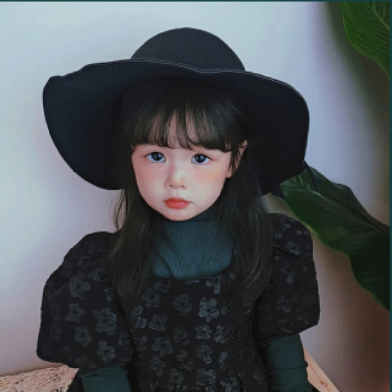 

French British Elegant Big Brim Hat for Kids and Woman Elegant Hepburn Chapeau Foldable Femme Brim Sombrero Travel Felted Hat