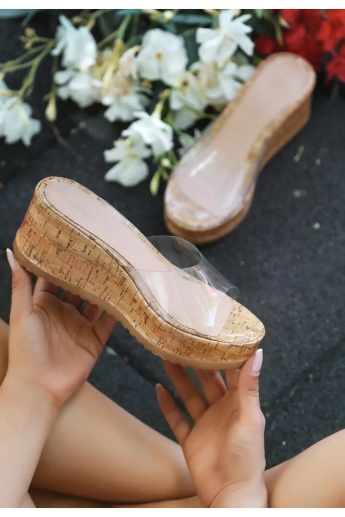 

Centy Mink Transparent Single Band Wedges Slippers