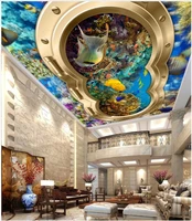 custom photo 3d ceiling murals wallpaper sea world porthole coral turtle home decor living room wallpaper for walls 3 d