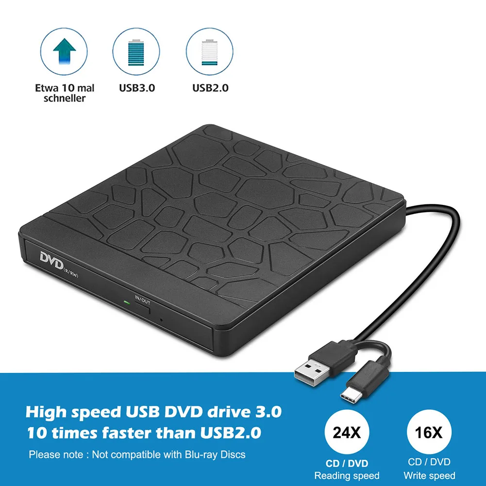 

USB 3.0 Type-C DVD-привод, драйвер проигрывателя компакт-дисков, высокоскоростной рекордер чтения и записи, внешний зеркальный проигрыватель, запи...