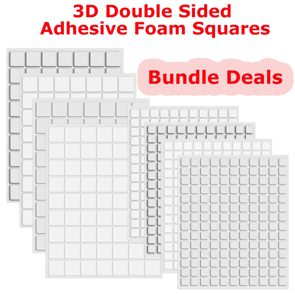 

Bundle Deals 1mm/2mm Thickness 3D Double Sided Adhesive Foam Square Permanent Sticky Dimensional Adhesives Pop-up Layered Card
