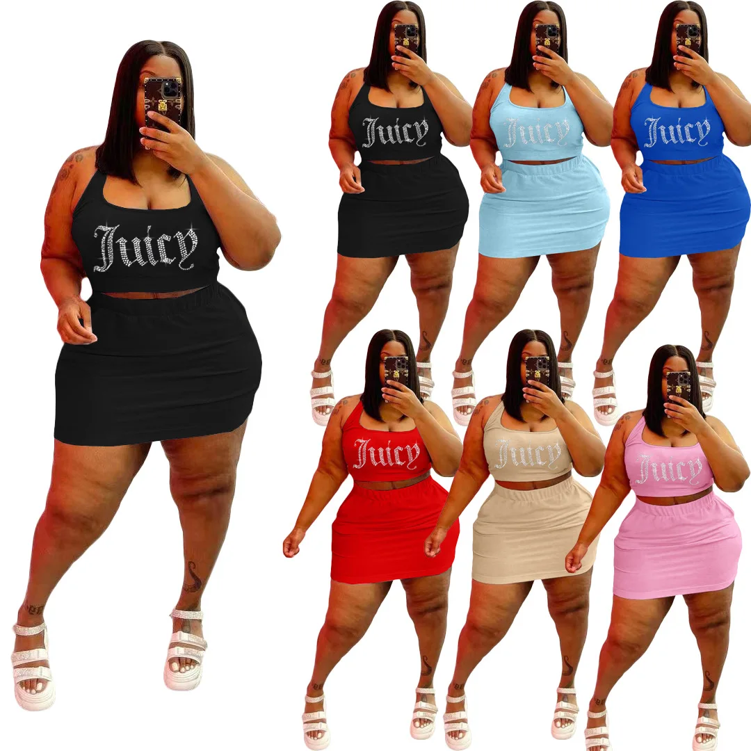 

Fashion Tracksuit Women Halter Tops and Skirts Sports 2 Piece Casual Set Diamonds Loose Solid Outfit Female Clothing Streetwear