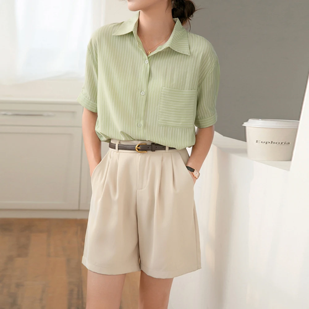 

Блузка женская шифоновая в полоску, с коротким рукавом