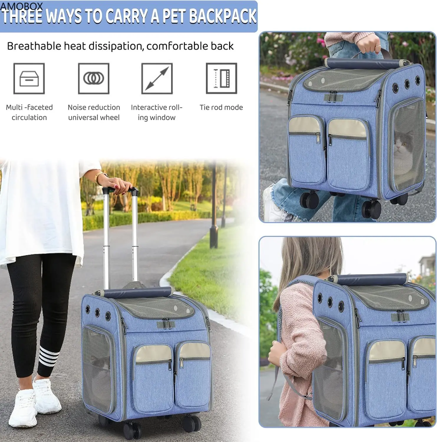 Рюкзак AMOBOX-Pet Carrier со съемными 4 колесами автокреслом для дорожной коляски