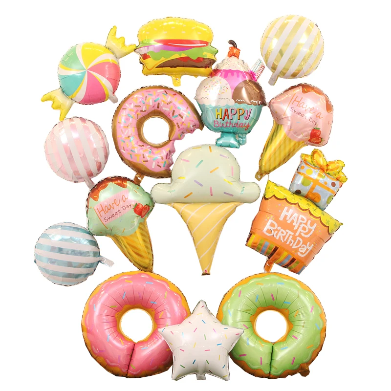 Big Donut Candy Theme Balloons Ice Cream Kids Girl Boy Toy Birthday Party Decoration Baby Shower Sweet Digital Helium Balloon