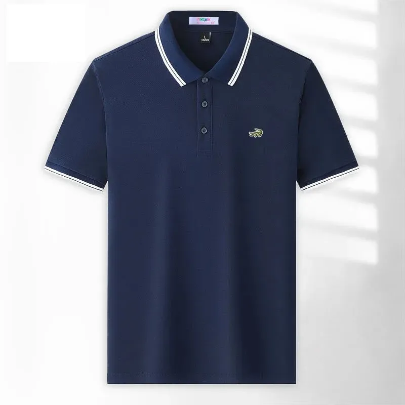 

100% Cotton Badge Embroidery Polo Shirt for Men Short-sleeved Patchwork Men's Polos Quality Summer Brand Men Clothing