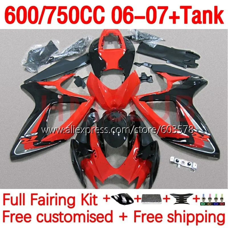 

+Tank Injection For SUZUKI GSXR-750 K6 GSXR 600 750 CC GSXR750 GSXR600 06 07 GSXR-600 2006 2007 Fairings 177No.104 red glossy