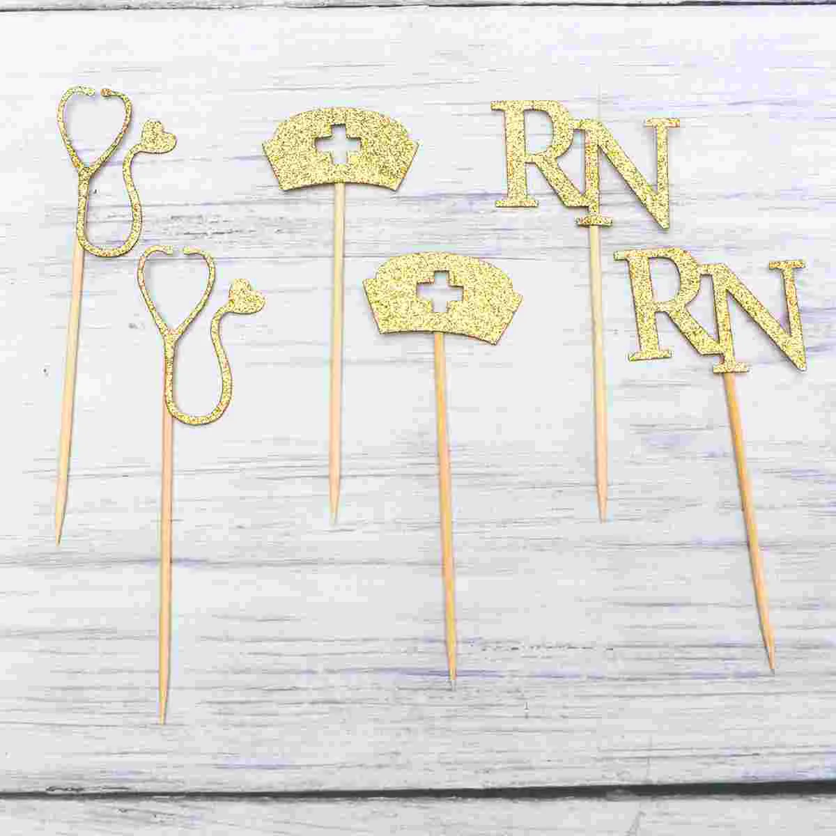 

24 Pcs Gold Glitter Fairy Cupcake Toppers Nurse Graduation Decorating Capacillos Para Birthday Decorations