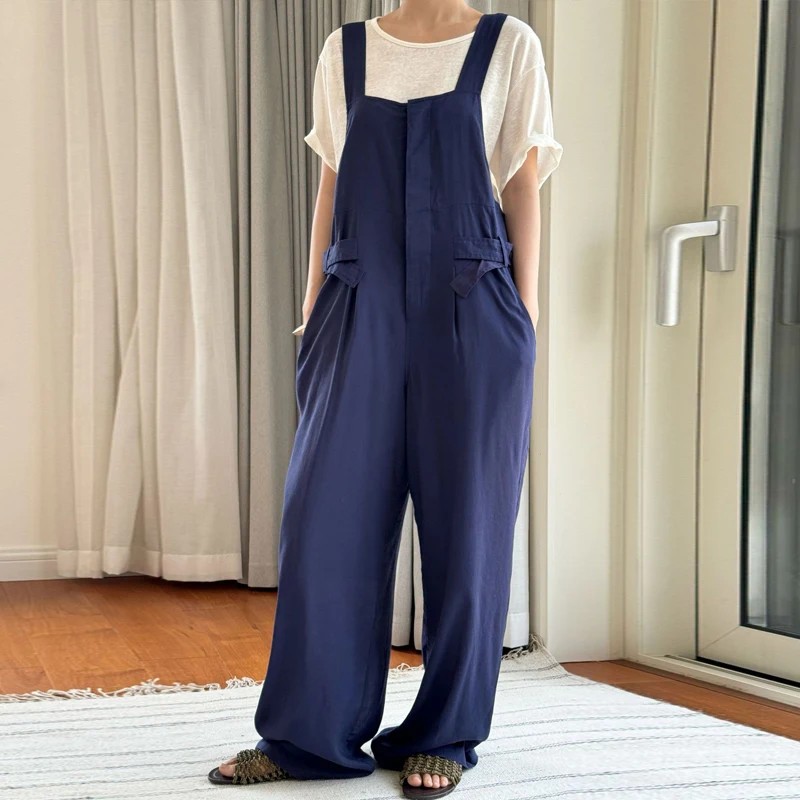 Женский комбинезон с широкими штанинами Johnature льняной в Корейском стиле