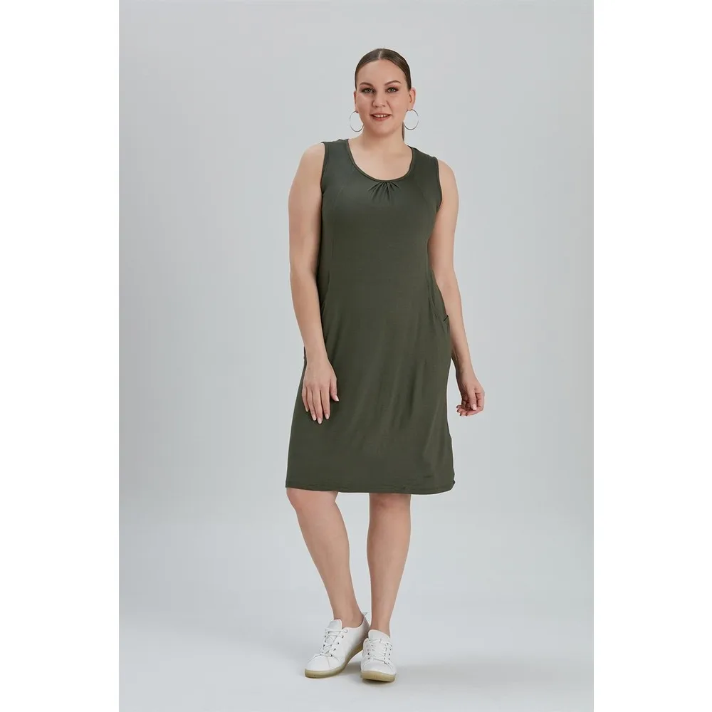 

Dorlie Women Large Size Pockets Dress Khaki