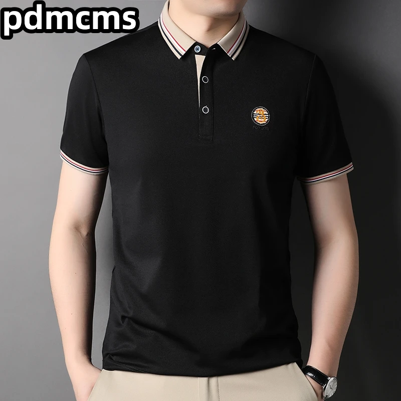 

Рубашка-поло мужская с вышивкой, роскошная брендовая сорочка с лацканами, Корейская крутая Повседневная универсальная приталенная, одежда для гольфа, лето 2023