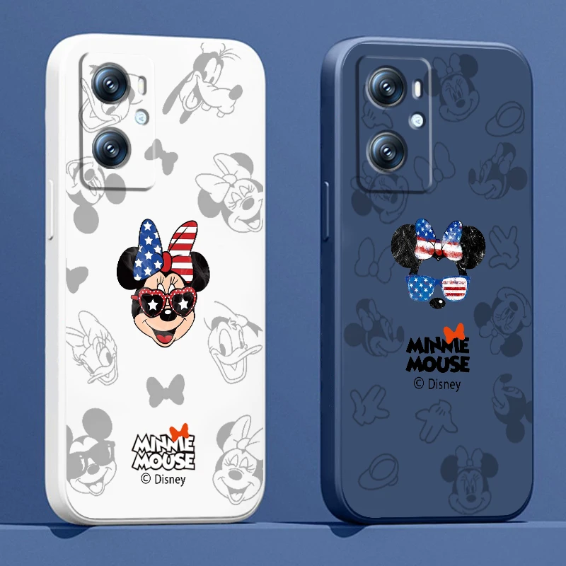 

Phone Case For OPPO Find X6 X5 X3 Lite A96 A94 A93 A77 A76 A74 A72 A57 A53S A16 5G Disney Mickey Minnie USA Liquid Rope