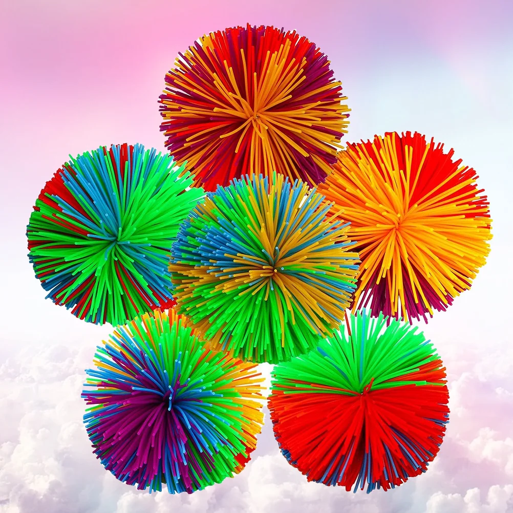

Rainbow Stringy Silicone Bouncing Fluffy Juggling Sensory Fidget Play Splat Monkey Pom Pom 10pcs 60MM
