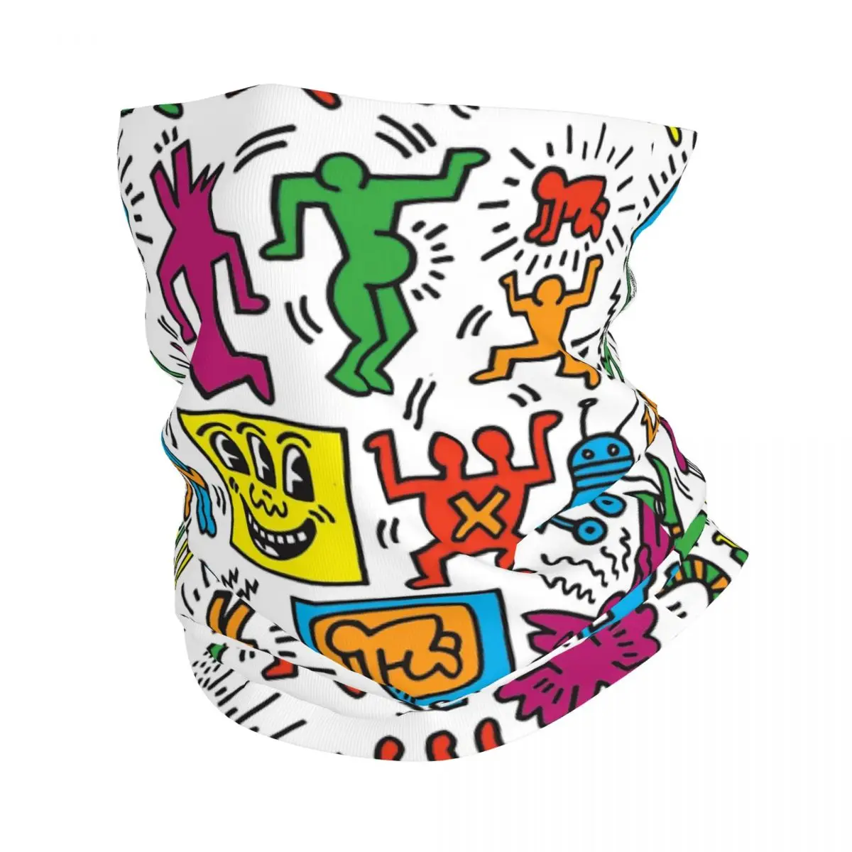 

Abstract Smile Mickey Haring Bandana Neck Warmer Men Women Winter Hiking Ski Scarf Gaiter Keiths Dancer Graffiti Face Cover