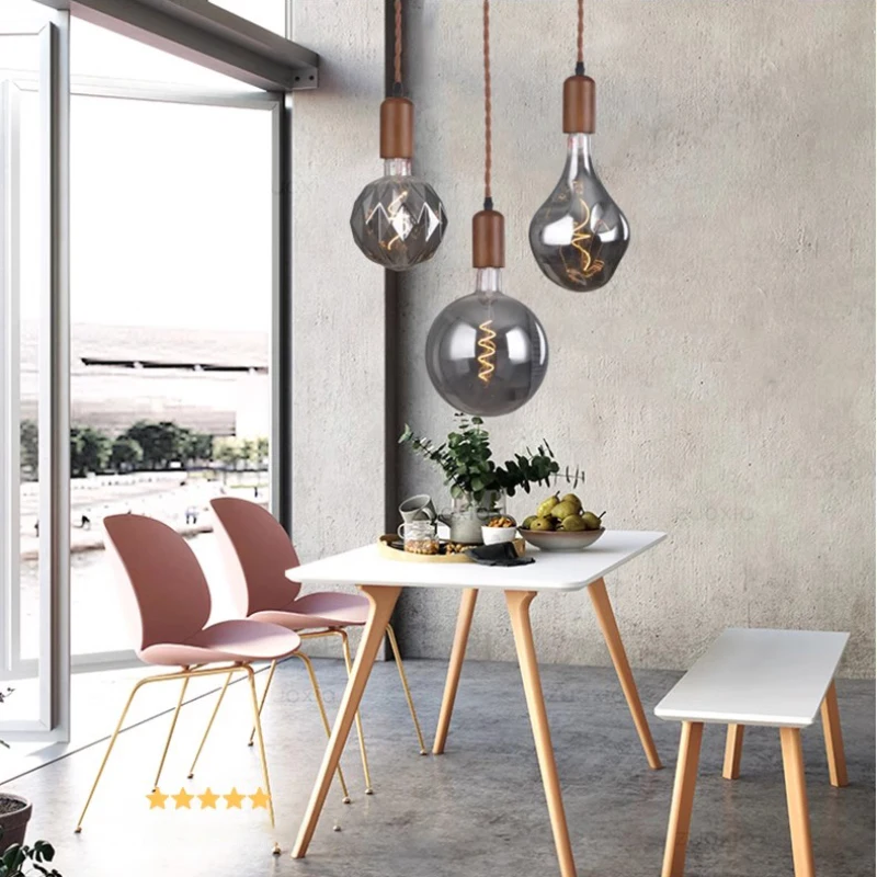 Ретро Художественная стеклянная люстра из цельной древесины креативная красная