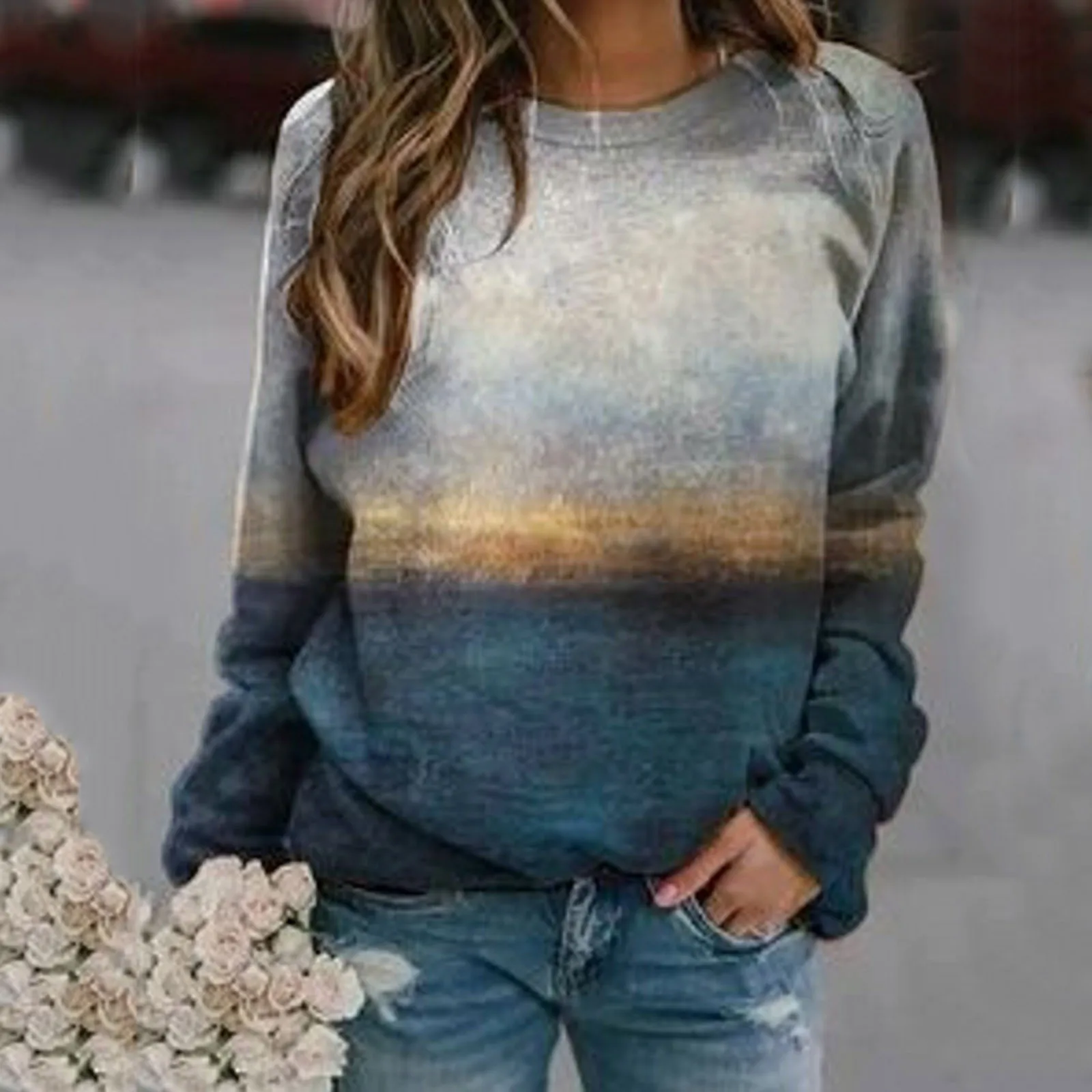 

Casual Long Com Thermal Loose Sweatshirts Crewneck Women's Sleeve Print T-Shirts Long Sleeve Dress Shirts Silk Tops Women Work