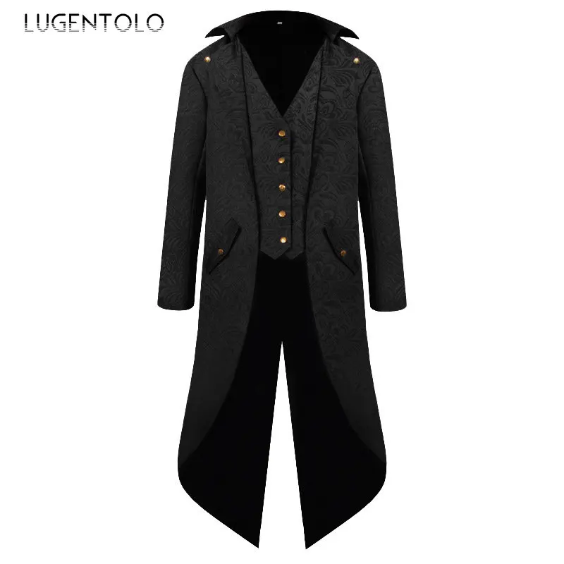 

Men Medieval Retro Coat Jacquard Steampunk Tuxedo Party Thin Male Medieval Costume Vintage Halloween Lapel Long Tailcoat Jacket