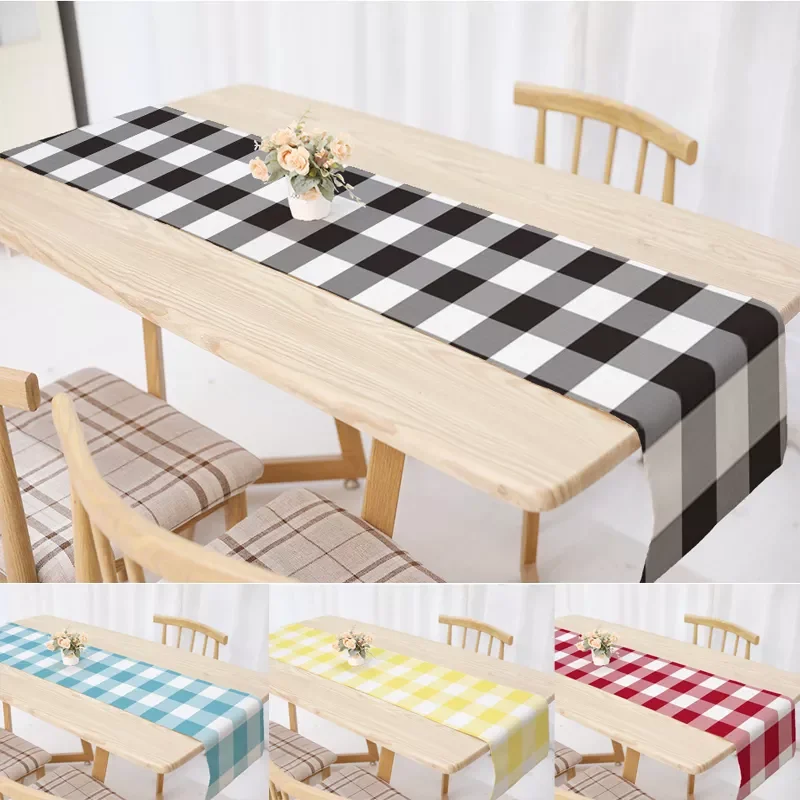 

Buffalo Plaid Linen Table Runners Modern Black White Dinning Table Runner for Wedding Christmas Home Decorations