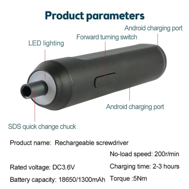 Мини-аккумуляторная электрическая отвертка 1300 мАч перезаряжаемая регулируемая