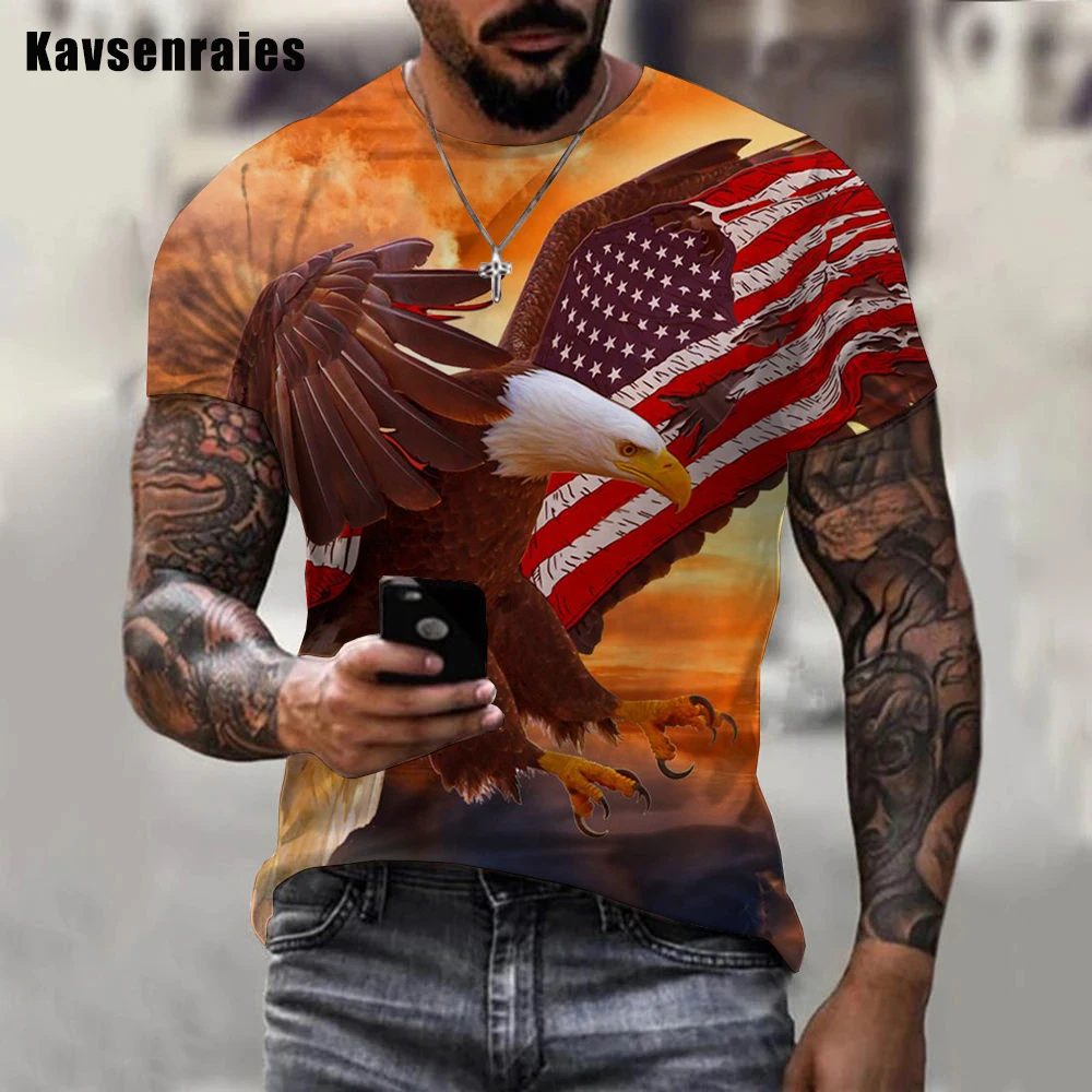 

High Quality USA Flag Stripes Stars and Eagle Printed 3D T-shirt Men Women Summer Fashion Casual Short Sleeve Streetwear Tops