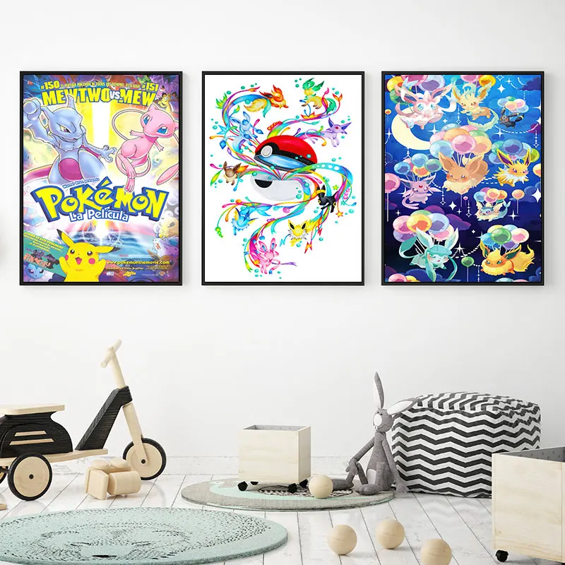

Japan Anime Pokemon Peripheral Posters Eeveelutions Picture Pikachu Charmander Canvas Painting Wall Art for Modern Room Decorate