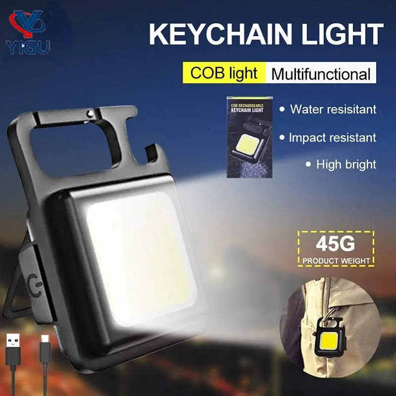 

Mini Flashlight USB Rechargeable COB Keychain Light Multifunction Emergency Lamps LED Work Light Portable Outdoor Camping Light