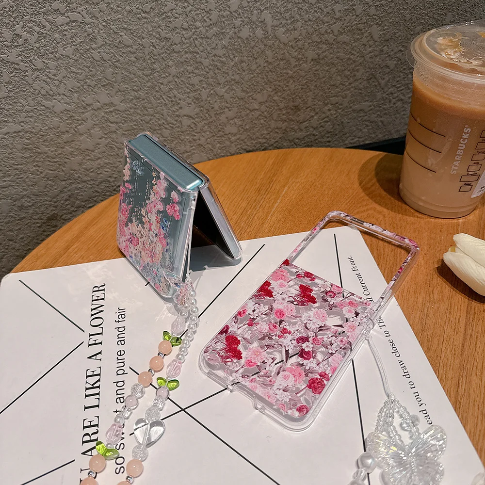 Для Motorola Razr 50 40 Ultra чехол с цветочным узором прозрачный опционально браслетом