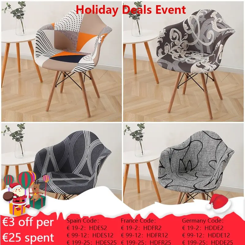 

Elastic High Arm Dining Chair Slipcover Striped Print Curved Armchair Cover Grey Dinner Table Chair Covers Office Living Room