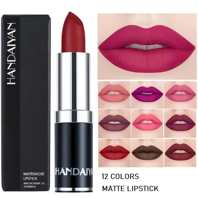 

HANDAIYAN 12 Colors Matte Lipstick Velvet Red Purple Lip Stick Waterproof Long Lasting Nude Brown Lipstic Women Makeup Cosmetics