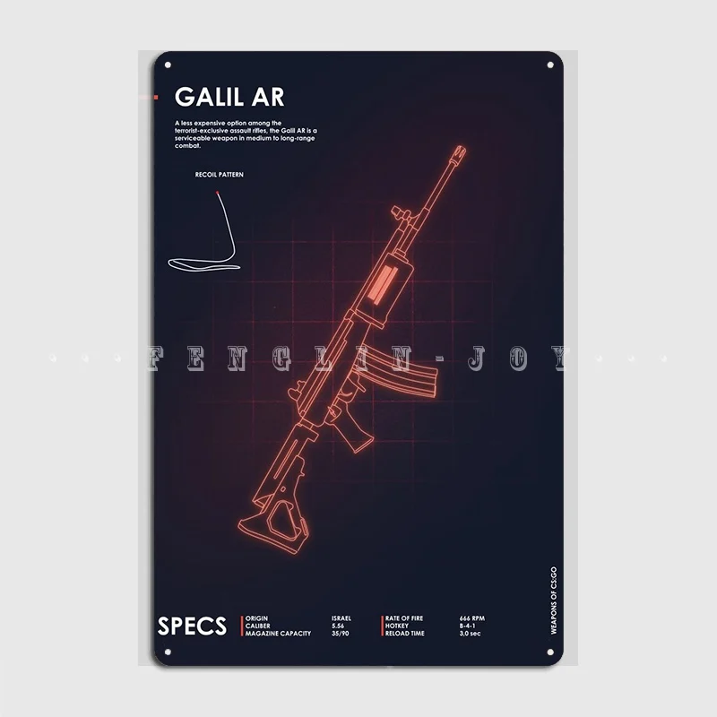 Galil Ar Cs Go неоновое оружие плакат металлическая табличка стена паб пещера