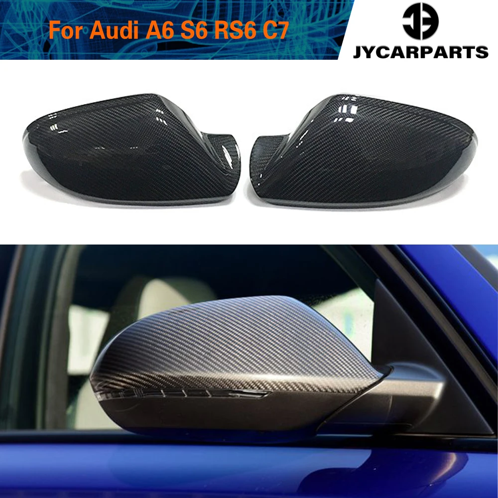 Carbon Fiber Replacement Car Side Rearview Mirror Covers Trims With Line Assist for Audi A6 C7 S6 RS6 Sedan 4-Door 2013 - 2016