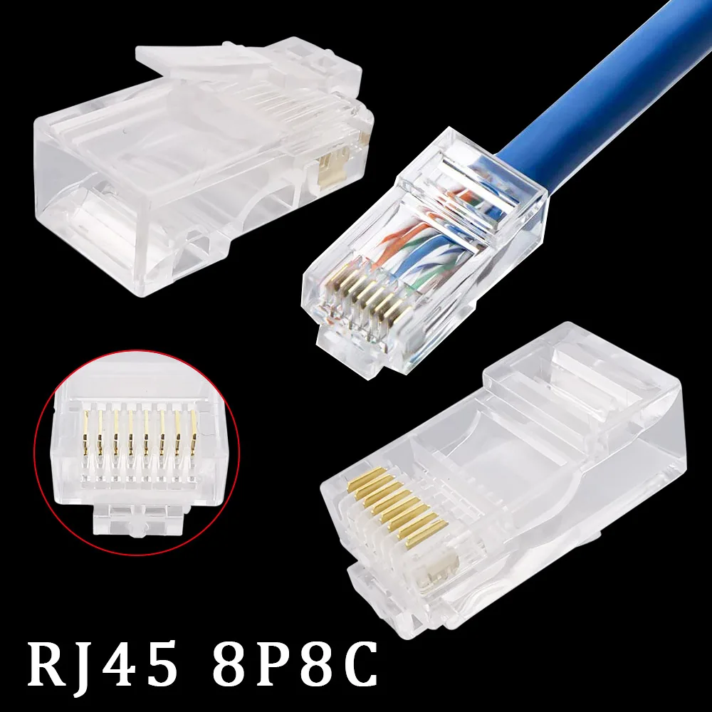 

50/100Pcs RJ45 Network Connector 8P8C RJ45 Ethernet Cable Crystal Heads CAT5 Cat5e LAN Internet Modular Wire Plug Socket Adapter