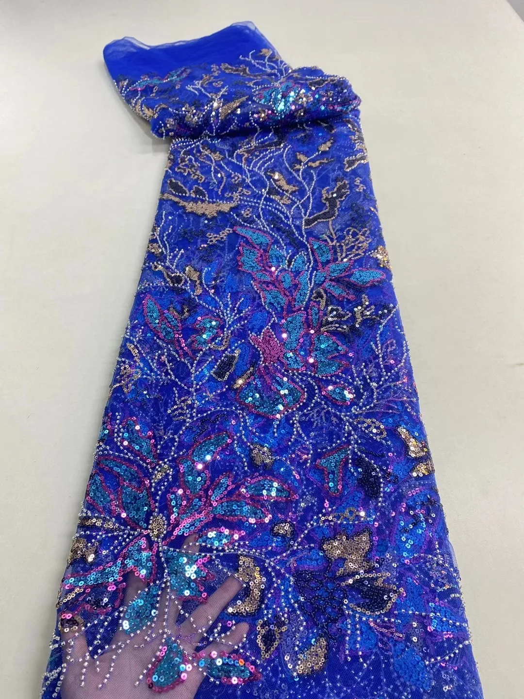 

Королевский синий африканский кружевной тюль ткань 2022 Высококачественная французская сетка 5 ярдов блестящая ткань для женщин материал для свадебного выпускного платья