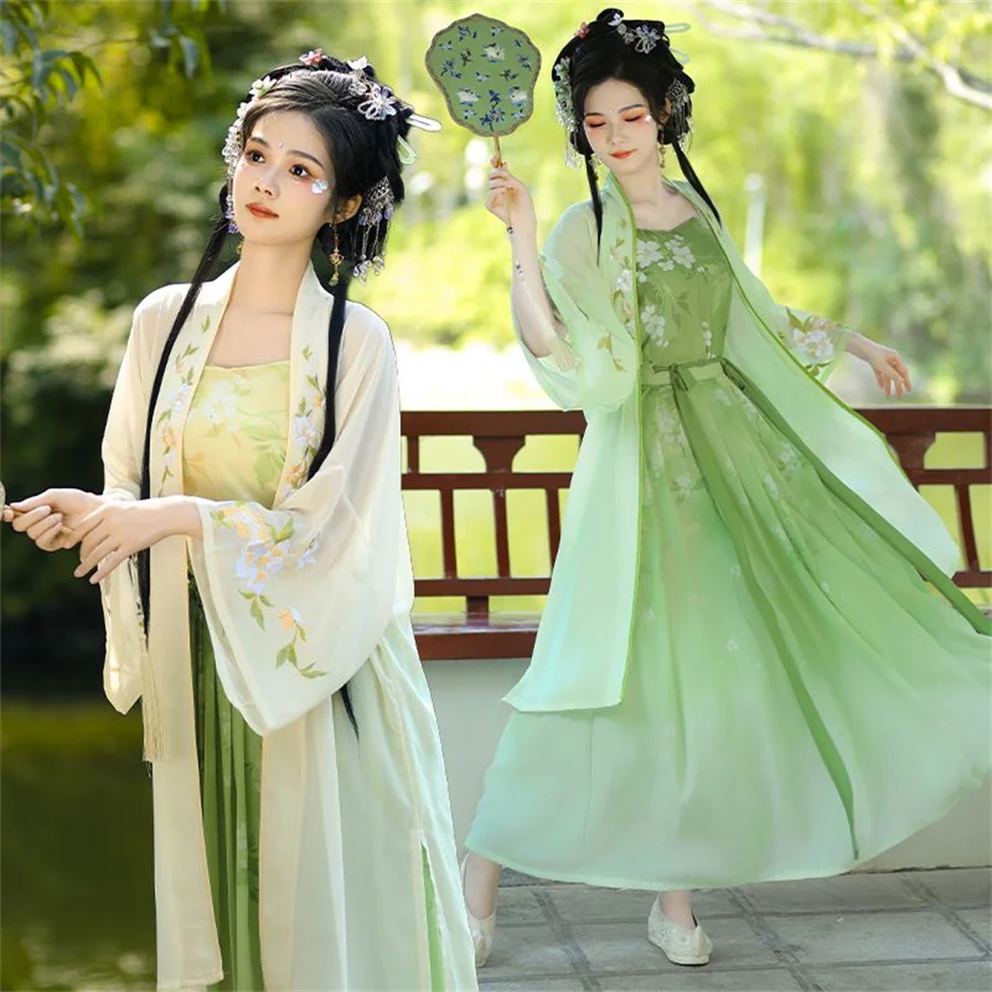 Ретро сказочное женское китайское платье ханьфу старинное винтажное цветочное