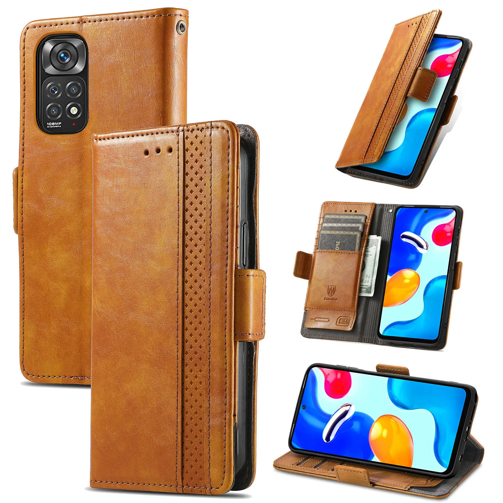 Фото Чехол с защитой от RFID для Xiaomi Mi15 Ultra, Mi14T, Mi14, Mi13T, Mi11T, роскошный кожаный чехол-кошелек с беспроводной зарядкой и 3 слотами для карт №4