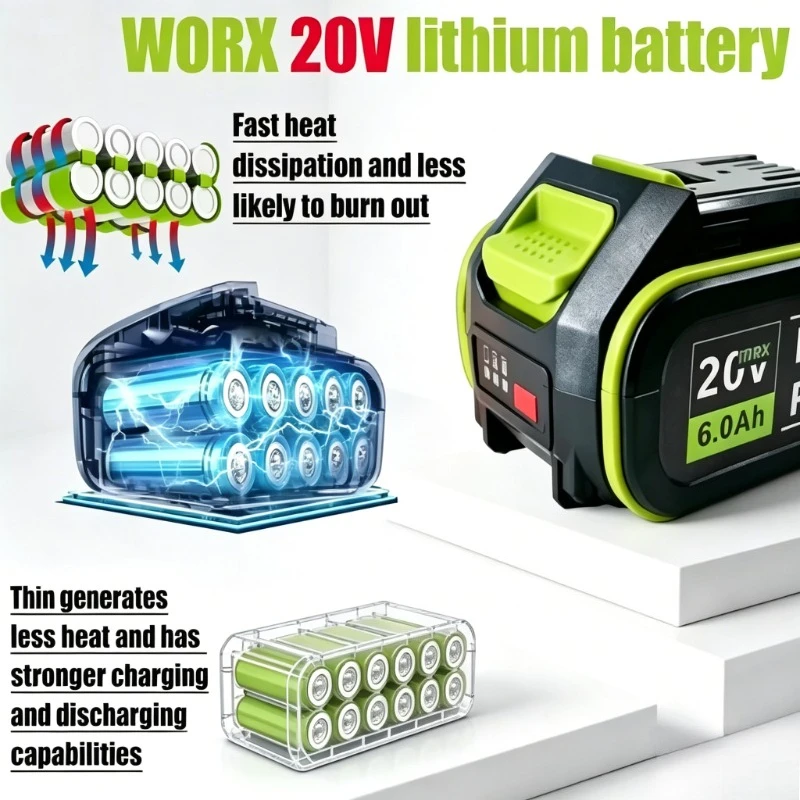 Аккумулятор 20V MAX 5Pin KROSS PACK 8.0Ач для электроинструментов WORX 20V Green WU Series, литий-ионный, перезаряжаемый (art.: 3920dc30f6a09) - 3920dc30f6a09