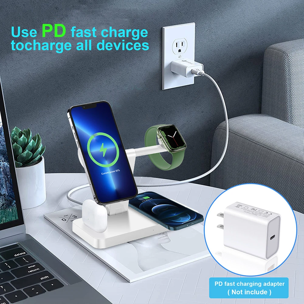Cena 4 W 1 15W Składana Magnetyczna Bezprzewodowa ładowarka Do IPhone 12 13 14 Pro Max 11 Qi Szybka Podstawka ładująca Do Apple Airpods 3 IWatch 8