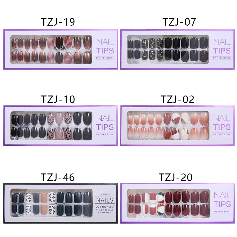 

NEW Reusable False Nail Tips Set Full Cover Shiny Matte Nail Tips With Designs Press On Nails Art Fake Extension Tips
