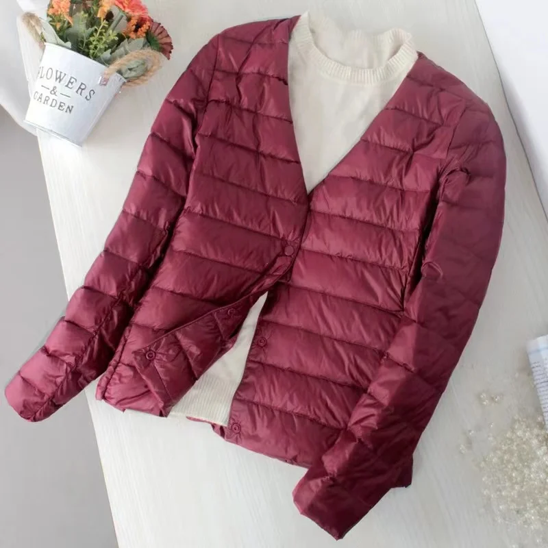Women Liner Duck Down Jacket O-neck Variable V-neck 2023 New Female Winter Keep Warm Collarless Ultralight Quilted Puffer Coat