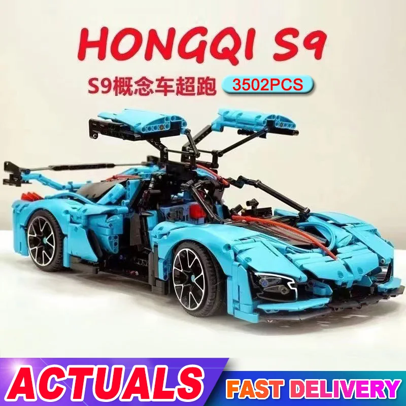 

T5011 3502pcs Supercar High-tech Supercar Hong Qi S9 1:8 Model Super Racing Car Technical Building Blocks Bricks Toys Kids Gifts