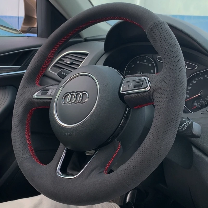 Фото Изготовленный на заказ чехол на руль из замши, 100% подходит для Audi Q3 (8U) 2011-2018 Q5 (8R) 2012-2017 Q7 (4L) 2011-2015 SQ5 Автомобильные аксессуары №2