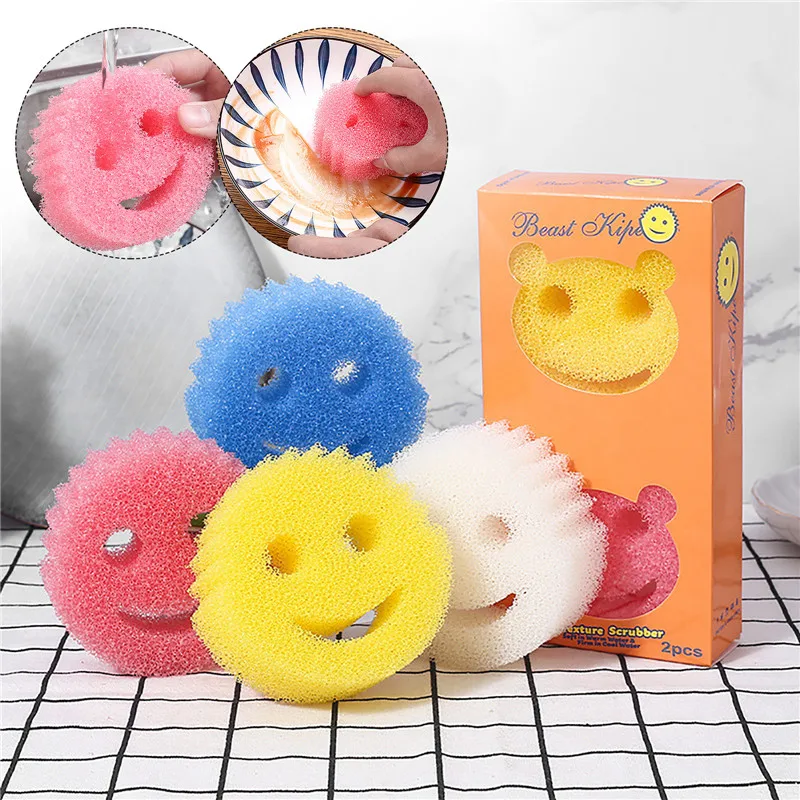 

1 PCS Creativity Household Magic Dishwashing Sponge Kitchen Bathroom Smile Cleaning Wipe Strong Miracle Sponge Scouring Pad